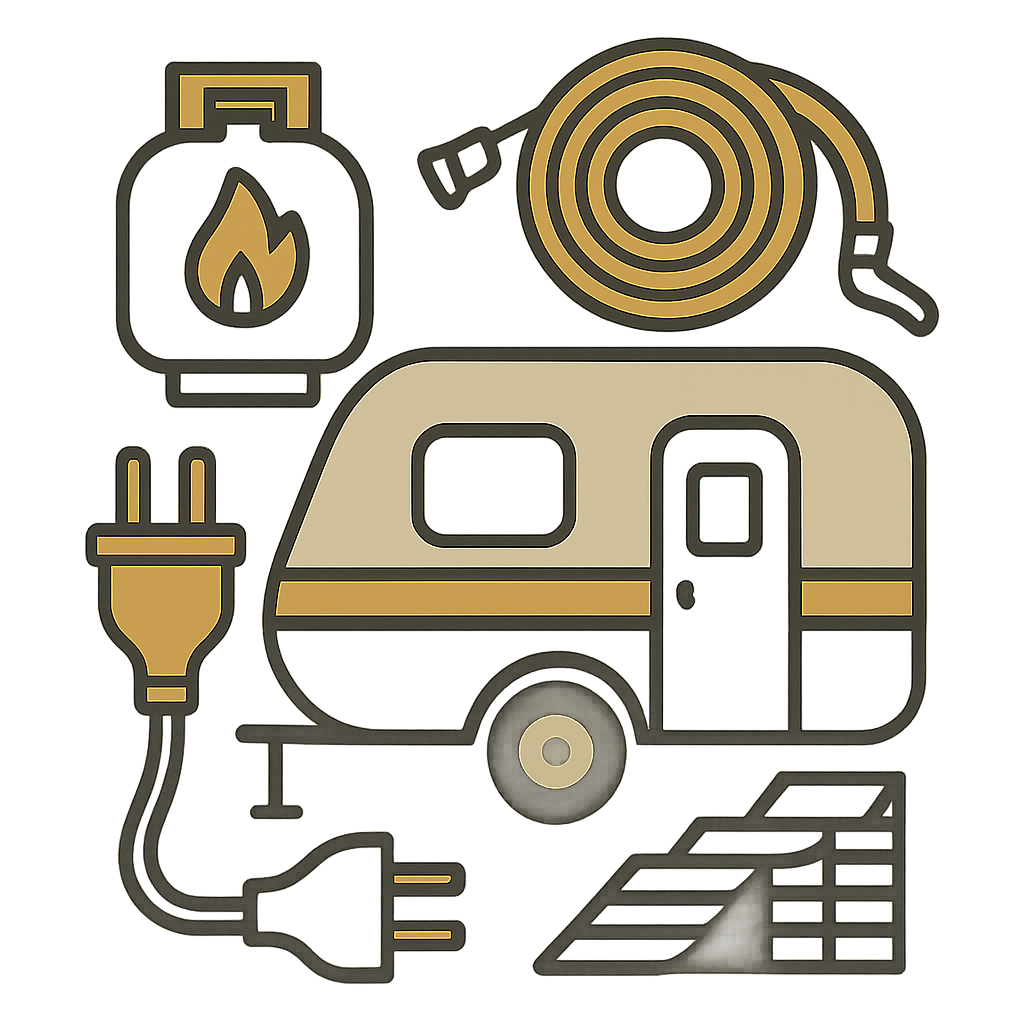 make icon for RV trailer essentials using these colors 55664b B39103 d0cbad 2c312c Do not use any words-1